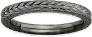 [Stackable Expressions] 2.5mm 925 Sterling Silver Polished Patterned Ruthenium plating Stackable Black Plated Domed Ring Size 10-Stackable-Ring for Women