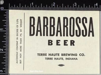 Barbarossa Beer Keg Label - INDIANA