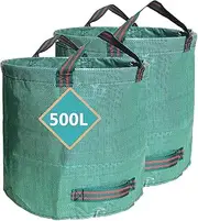 QHC Sehen Heavy Duty Garden Waste Bags - 500 Litre - 2 Sacks - Industrial Fabric and Handles - Green Reusable Sacks for Collecting Plant Waste, Grass and Leaves