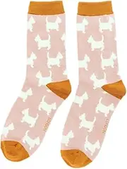 [Purple Possum] UK® Westie Dog Socks Ladies Cute West Highland Terrier in Pink Bamboo Cotton Blend Women's Size 3-7, Pink, Light Pink, Pale Pink, Baby Pink, Candy Pink, 3-7