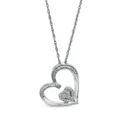Natural Diamond Accent Tilted Double Heart Pendant in Sterling Silver