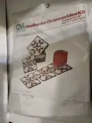 Vintage Columbia Minerva Needlepoint Christmas Idea Kit Coasters and Box 8271