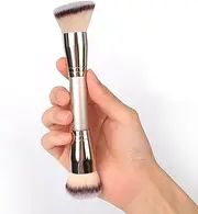 Dual-Ended Foundation Brush: Round & Angled Pro-Grade makeup brushes, 100% Vegan Synthetic Makeup Brush for Flawless Blending and Application of Liquid, Powder, Cream, Blush