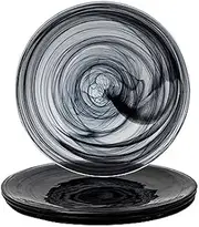 Vikko Dinner Plates, Set of 4 Black Alabaster Plates, 11" Plate with Marbelized, Swirl Design, Elegant Glass Plate, Dishwasher Safe