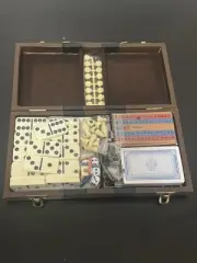 Backgammon Set / Dominoes / Checkers / Chess. Vintage. Leather Case.