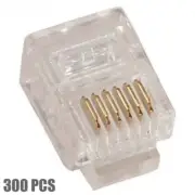 300 Pcs RJ12 (6P6C) Telephone Phone Line Plug Connector Cable End Head Gold