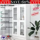 Wooden Vitrine Cabinet Storage Shelf Rack Tall Cupboard Glass Bookcase White AU