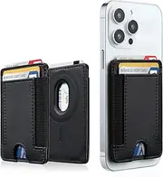 Magnetic Card Holder Leather Wallet, Credit Card Holder Wallet with MagSafe for iPhone 14/14 Plus/14 Pro/14 Pro Max and 13/12 Series Magsafe Wallet, Max Fit 7 Cards, RFID Blocking, Compact Size, Black