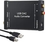 LiNKFOR USB DAC Audio Converter Decoder External Stereo Sound Card to Optical Coaxial or RCA L/R 3.5mm Jack Adapter for Windows XP 7 10, Mac, PS4, PS3