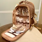 Apollo Walker Picnic Backpack Brown Travel Bag Wine Cooler Blanket Utensils NWT