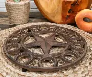 Ebros 10" Dia Western Lone Star with Horseshoes Border Cast Iron Round Trivet