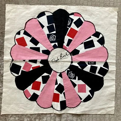 Hand Stitched Dresden Plate Quilt Block Pink Black Red Signed Theda Bunch 15”