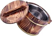 OHPHCALL Creative Storage Bucket Lid for Soup Rice Sturdy Wooden Tofu Sushi Bowl