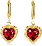 [Nvzi] c suitable for both men and women, set with zircon peach heart earrings, stainless steel gold-plated earrings, love pendant, titanium steel earrings (red), 1*3cm/0.4*1.2in, 01, No Gemstone