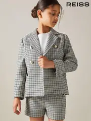 Reiss Black Charlie 9-13 yrs Checked Double Breasted Suit Blazer (E78639) | $220