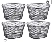 Small Metal Rectangular, Oval and round Wire Baskets with Handles, Black and Whi