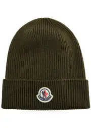 Moncler Logo Wool Beanie - Khaki ONE SIZE