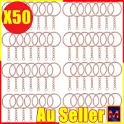 50X Rose Gold Split Metal Key Rings Keyring With Link Chains Bulk DIY Craft