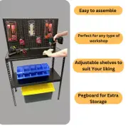 Workbench with Pegboard Garage Tool Storage Shelf Workshop Shelving Bench Rack