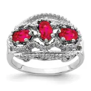 Solid 14k White Gold 5x3mm Oval Simulated Ruby Ring