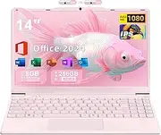 Fsjun Office 2024/Win11 Pro, 14 Inch Full Size Numeric Keypad Pink Laptop, Celeron N5095 (Up to 2.9), 8G RAM (Up to 32GB Expansion), 256G NVMe SSD, 1920P IPS FHD, 180° Hinge/WiFi/BT, PC, Laptop, PC