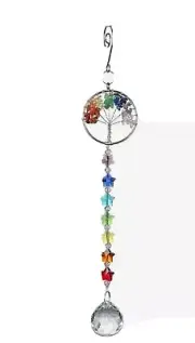 Crystal ball 40mmAB suncatcher tree of life, rainbow star silver connector