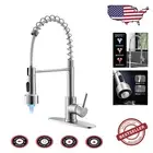 Brushed Nickel Kitchen Faucet with LED Light & Pull Down Sprayer - Easy Install