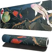 Brecoy Japanese Gaming Mouse Pad XL - Extended Large Mat Desk Pad, Stitched Edges Mousepad, 3mm Thick Long Non-Slip Rubber Base Mice 31.5 X 11.8 Inch Koi Fish Art 220818caomp-koif
