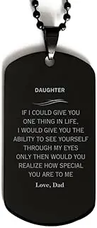 Engraved Black Dog Tag Daughter Gift - Inspirational Quote Love Dad - Unique Christmas Birthday Graduation Present for Her - Confidence Hope Special Jewelry From Father, Aluminum, Cubic Zirconia