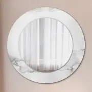 Round Wall Mirror with Patterned Glass Frame Ready to Hang white marble
