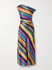 [STAUD] STAUD - Phare Draped Striped Silk-blend Midi Dress - Multi - US2 US 2 Multi