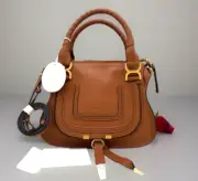 AUTH NWT $2390 Chloé Marcie Small Grained Leather Tassels Satchel Bag In Tan