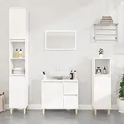 Side Cabinet, Storage Cabinet with Compartment, Bathroom Cabinet with Door for Bathroom, Restroom, Laundry, Living Room, 30x30x100 cm, White