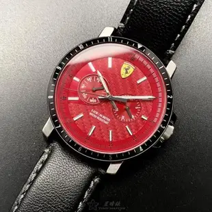 FERRARI手錶, 男錶 42mm 黑銀色圓形精鋼錶殼 紅色中三針顯示, 雙眼, 運動錶面款 FE00065