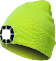 INHDBOX LED Hat Cap, Knitted Hat with USB Rechargeable Light, Lighting and Flashing Warning Types 8 LEDs, Easy Installation Front Rear Headlight Hat, Unisex Winter Warmer Knitted Cap, Fluorescent