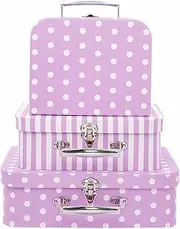 Amedoo Paperboard Suitcases Set of 3, Cute Storage Box Nesting Gift Boxes with Lids for Christmas New Year, Wedding Birthday Party Home Decor, Mini Suitcase Favor Box (Purple Dots and Strips)
