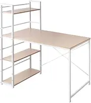 Artiss Computer Desk 120cm Oak Engineered Wood Desktop Steel Frame Office Laptop Desks Shelf Study Student Table, Home Furniture for Room, 4 Tier Shelves Bookshelves Metal X Shape Bracing