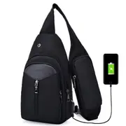 Outdoor Crossbody Bag With Usb Charging And Headphone Plug Triangle Design Black