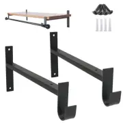 2 Pack 10 Inch Wall Mouted Shelf Brackets w/ Rod Holder Hooks for Closet Kitchen
