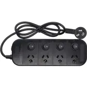 Jackson 4-Oultet Switched Surge Protected Powerboard w/Individual Switches Black