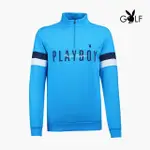 【PLAYBOY GOLF】男款大LOGO刷毛休閒立領長袖POLO衫-藍(吸濕排汗/蓄熱保溫/高爾夫球衫/AA21225-56)