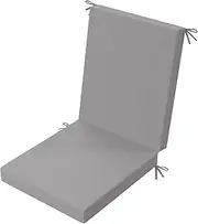 PRIMEPATIO Outdoor Patio Dining Chair Cushion, High Back Density Foam Waterproof Garden Cushions with Removable Cover, Weather Resistant Chair Seat Pad with Ties, 105x45x7cm, Grey