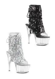 Pleaser ADORE-1017SQF 7" Heel, 2 3/4" Platform Sequins Fringe Ankle Boot