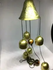 Vintage Golden Hand Carved Brass Door Soft Sound Hanging Bell Interior Decor