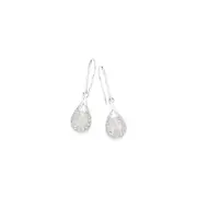 Silver Syn White Opal In Cz Open Pear Earrings in White