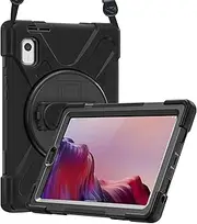 ProCase for Lenovo Tab M9 Case 9 Inch 2023, Heavy Duty Shockproof Rugged Protective Cover Rotating Kickstand with Handle Holder Shoulder Strap for Lenovo TB-310FU Tablet –Black
