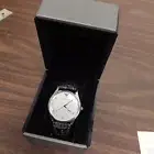 Emporio Armani AR1880 Classic Silver Dial Date Grey Leather Strap Men's Watch