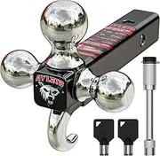 Ayleid Trailer Hitch Tri-Ball Mount with Hook & Pin Balls Sized 1-7/8 inches, 2 inches & 2-5/16 inches, Hitch Ball,Tow Hitch,Silver Ball with Anti-Theft Locking Hitch Pin