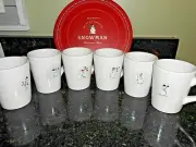 WILLIAMS SONOMA SET OF 6 SNOWMEN & SNOW WOMEN MUGS HOLIDAY CHRISTMAS-NEW IN BOX!