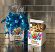 Happy Birthday Reese’s Peanut Butter Cups Gift Basket-Box Wrapped With Blue Bow